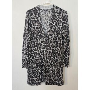Lisa Rinna Sweater Snow Leopard Cardigan Duster Womens Small Gray Animal Print